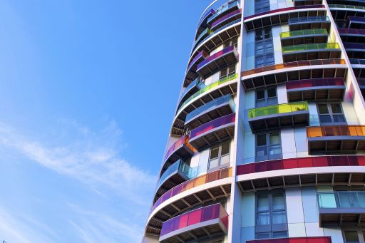Condominium with colorful windows