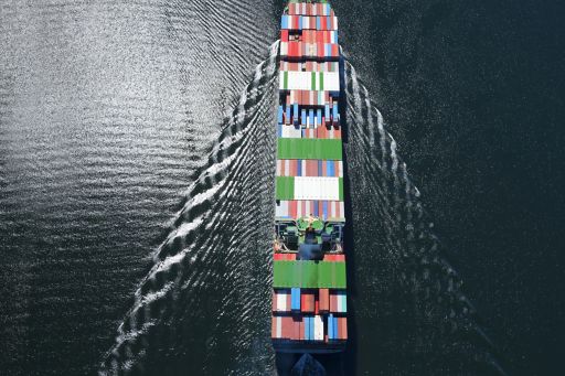 Container ship aerial photo
