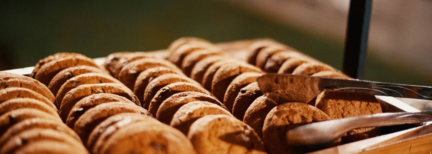 Cookies kept in tray in bakery