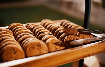 Cookies kept in tray in bakery