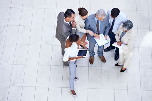 Aerial view of business people working together as a team