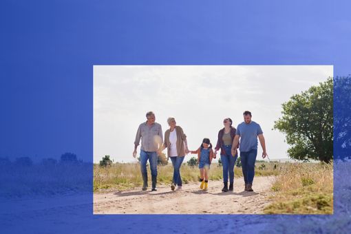 Family walking on a road