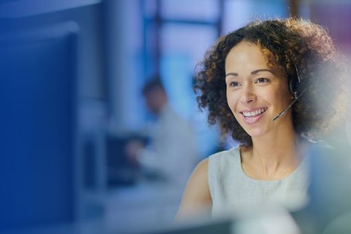 Customer service operator wearing headset