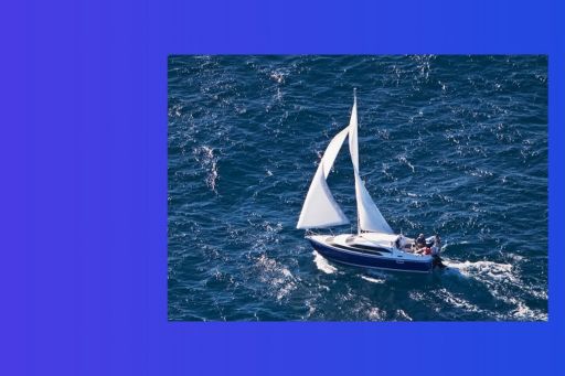 deck boat sailing through sea banner