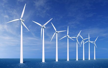 Wind turbines farm in sea