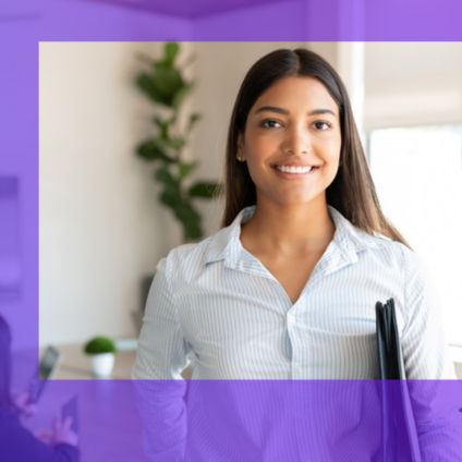 employee holding documets file banner