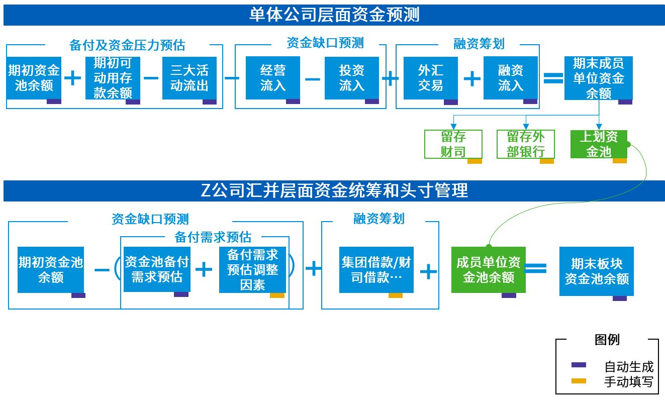 单体公司层面、汇并层面资金管理体系示例