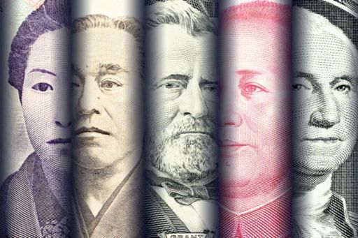 Famous portraits faces on banknotes