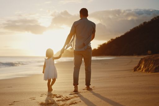 Father daughter walking on a beach