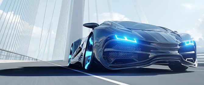 Futuristisches Auto auf Brücke