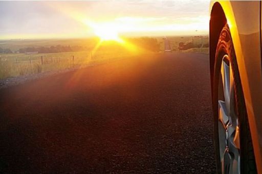 Car wheel road solar sunrise horizon