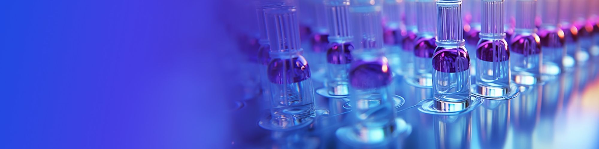 Glass vials filled with purple liquid