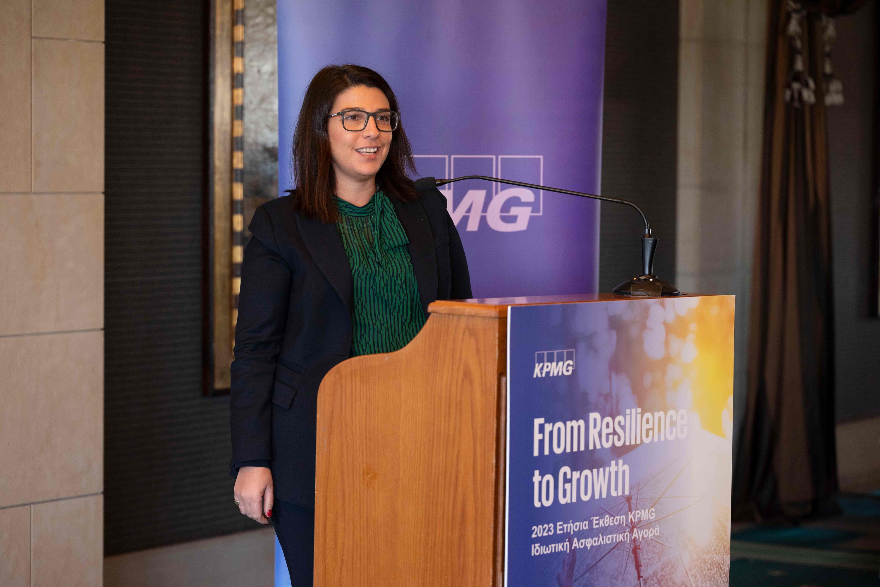 vasiliki skella at the 2023 annual insurance report by kpmg in greece