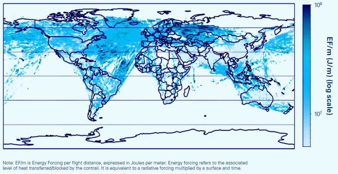 2023 contrail energy forcing per distance flown