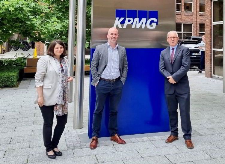 From left to right: Anna Yankulova, EU Research Project Coordinator, KPMG Future Analytics; Stephen M. Purcell, Director and Co-head, KPMG Future Analytics; and project partner Tom Flynn TFC Research and Innovation Ltd at a technical workshop in preparation for the commencement of the PEERS project.