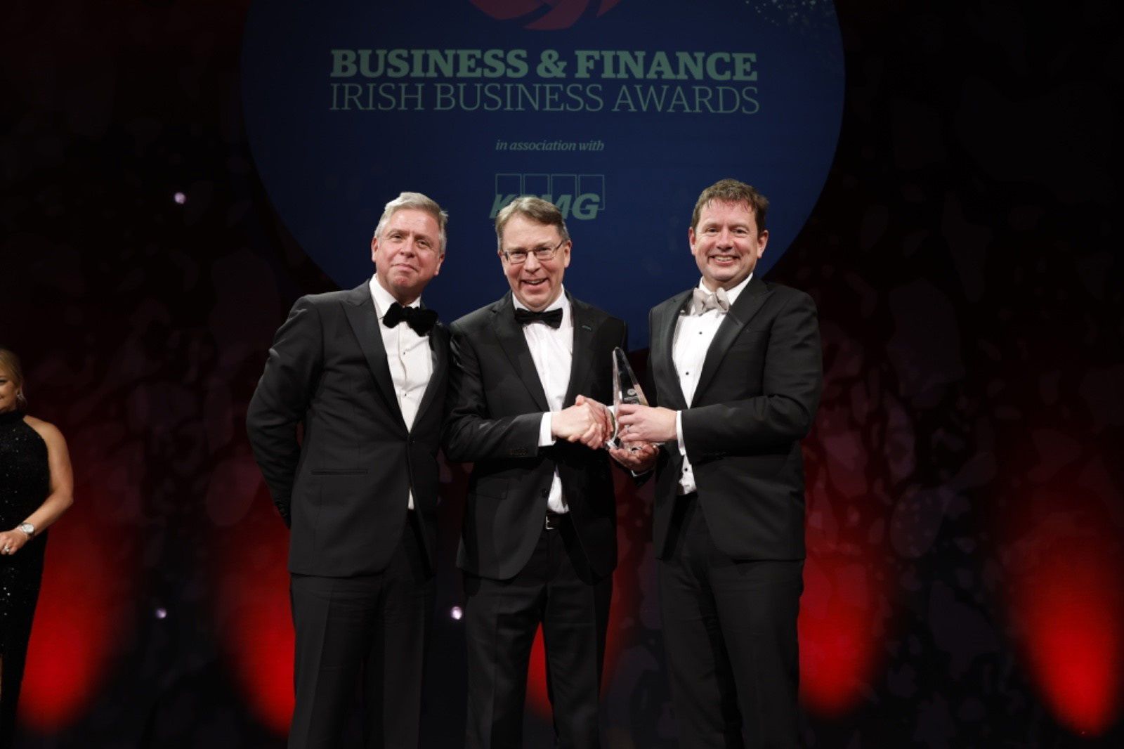 Ian Hyland, President & CEO of Business & Finance Media Group, Martin McVicar, Managing Director of Combilift, 2024 Company of the Year winner, and Seamus Hand, Managing Partner of KPMG Ireland.