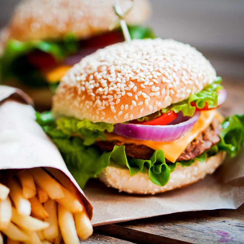 burger and chips