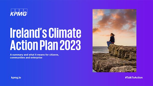 Ireland's Climate Action Plan report cover - woman sitting on rocks looking out to sea