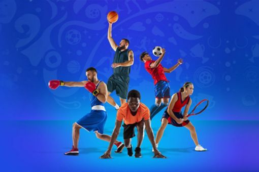 Dynamic collage. Athletes in various sports fencing, boxing, basketball, soccer, track, tennis, and cycling against white studio background. Concept of team and individual kinds of sport, finish. Ad