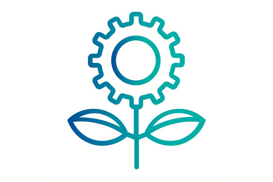 Icon of flower with cog for bloom