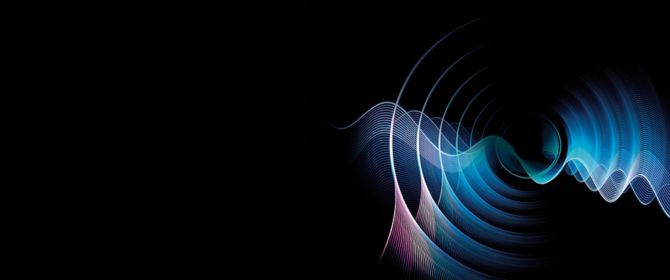 Abstract image of blue and pink neon circles on black background
