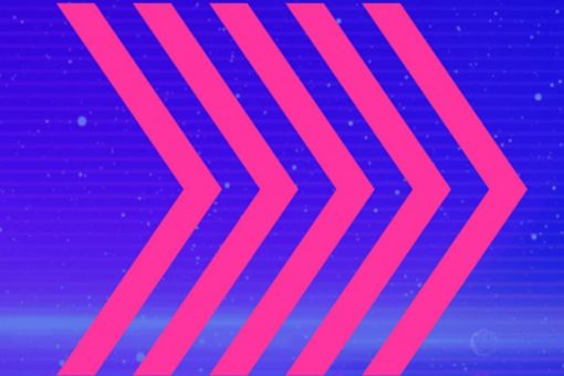 Pink and purple chevron arrows on blue background