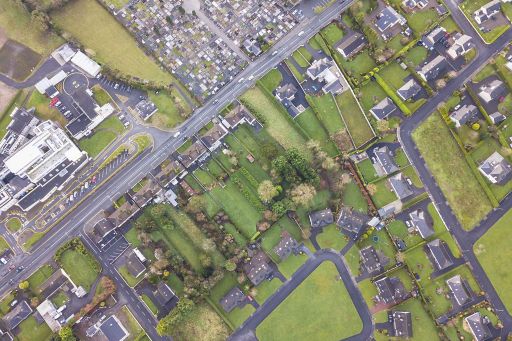 Aerial view of houses in estate