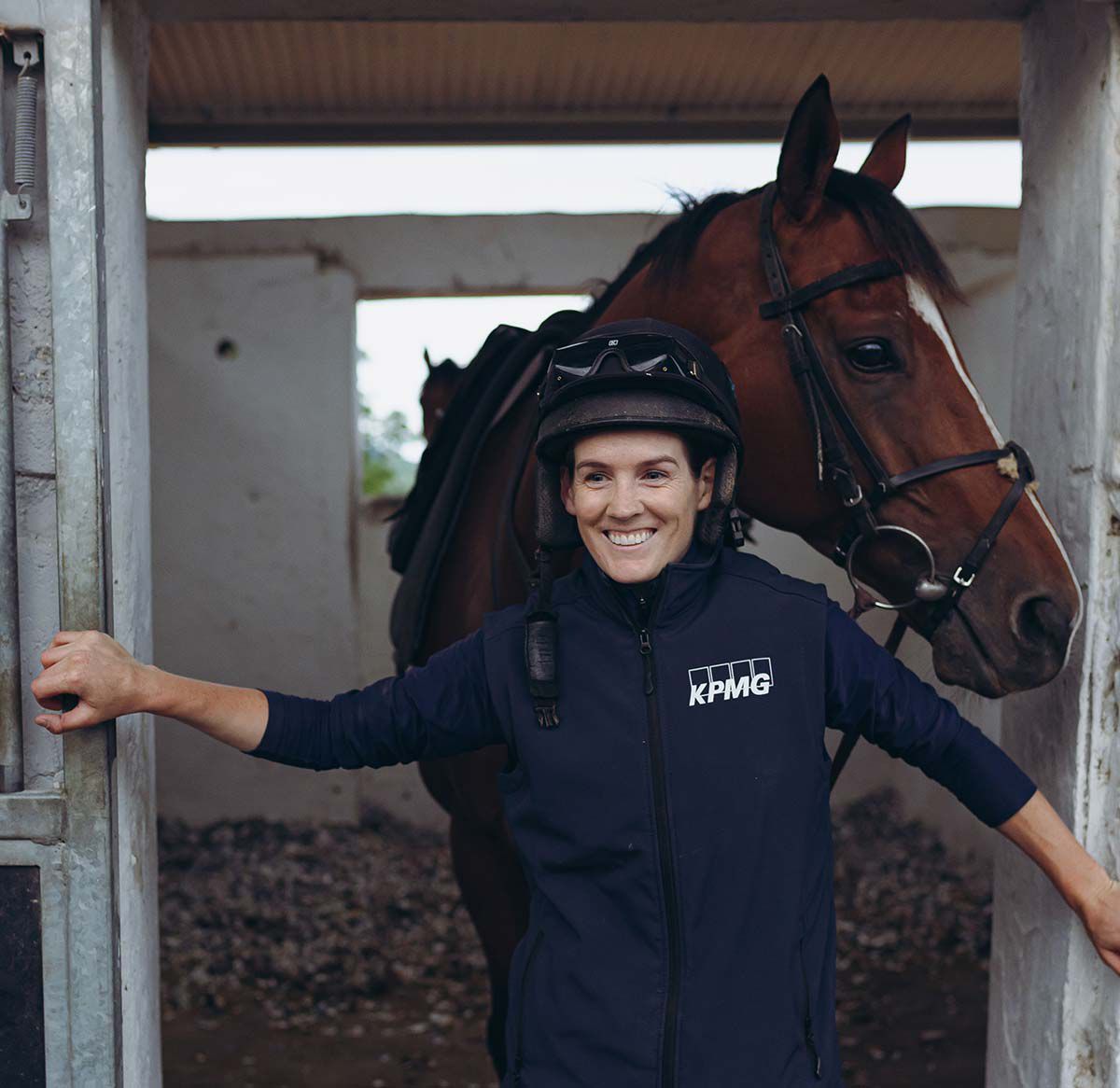 Rachael Blackmore with horse in stables