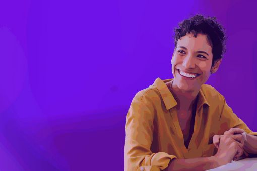 Illustration of woman on purple background