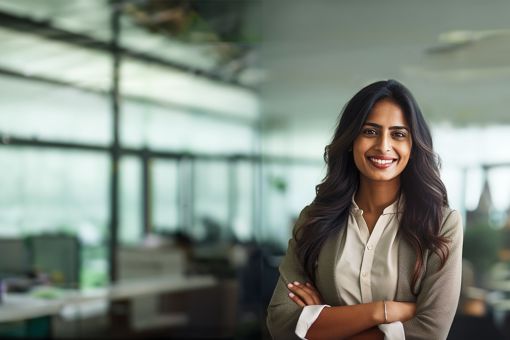 A woman in a bright office