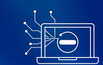Laptop-Icon vor blauem Hintergrund