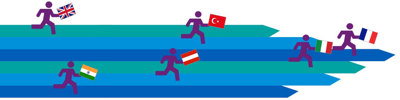 Runners with flags from different countries