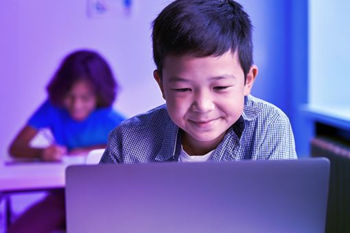 Little boy using laptop