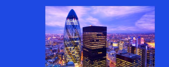 Buildings and the sky in London with a blue background