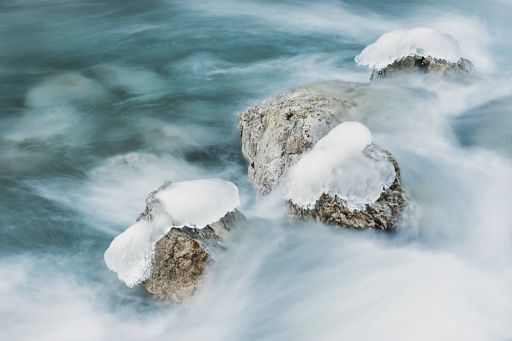 Ice formations in the Cordevole River, Cadore, dolomites, Italy, Europe