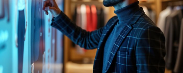 Homme utilisant un écran tactile dans un magasin