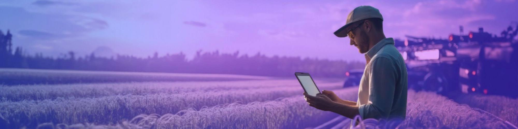 man using a tablet in a field