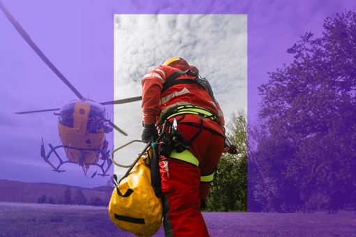 man walking to helicopter