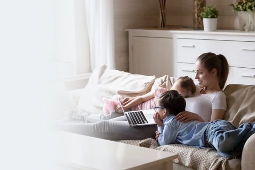 Mother and children on laptop