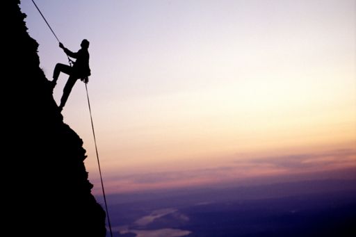 Mountain climber in the evening