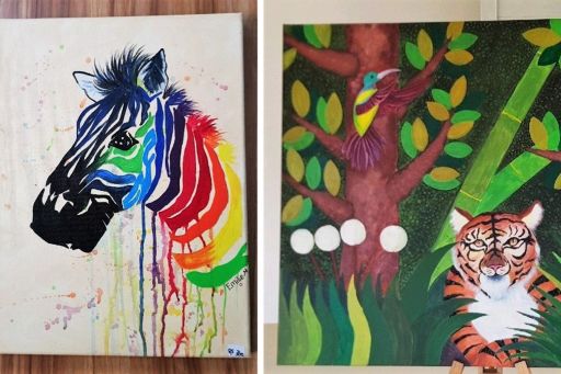 Paintings by the students, from the Zen Artitude Boutik