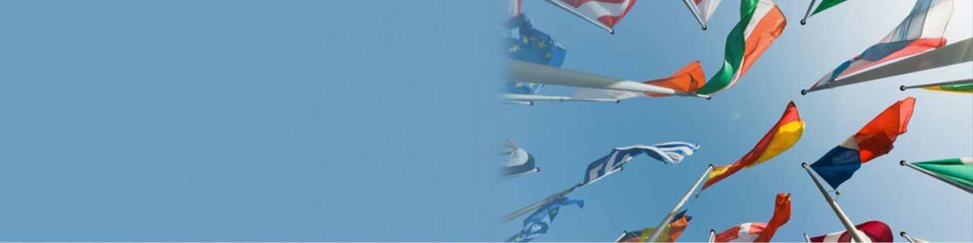multiple countries flag waving in sky gradient banner