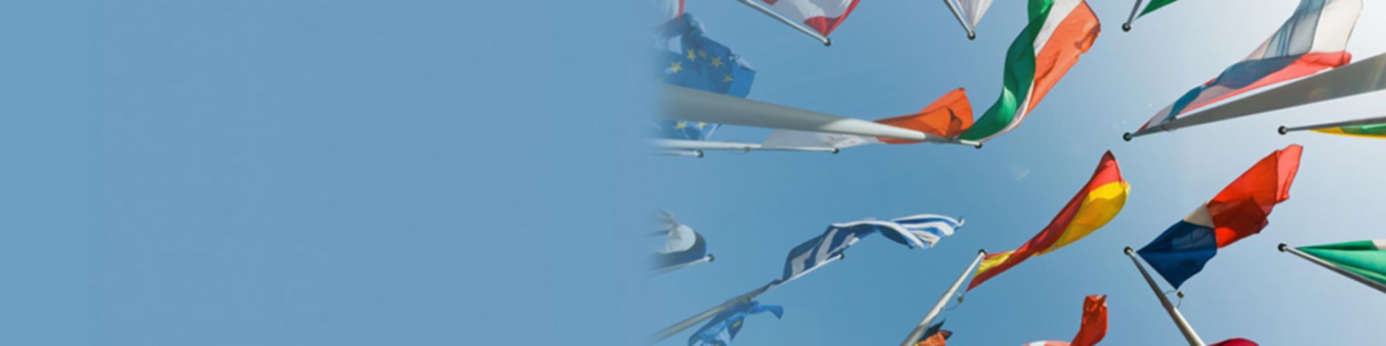 multiple countries flag waving in sky gradient banner