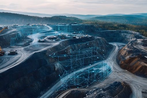 Une mine à ciel ouvert avec une superposition filaire numérique