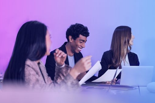 People listening to woman talking