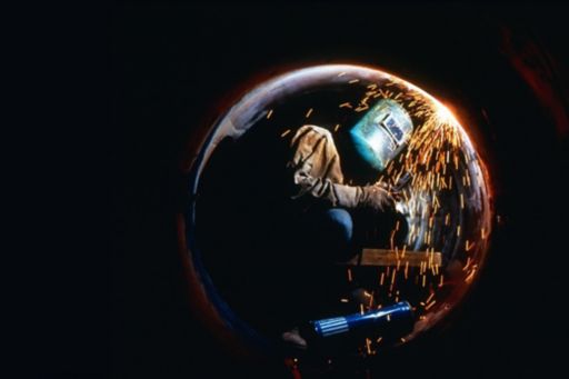 person working in bubble