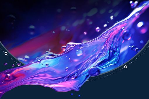 Pink and blue flowing water droplets