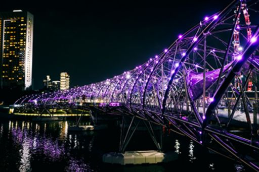 A city bridge illuminated at night
