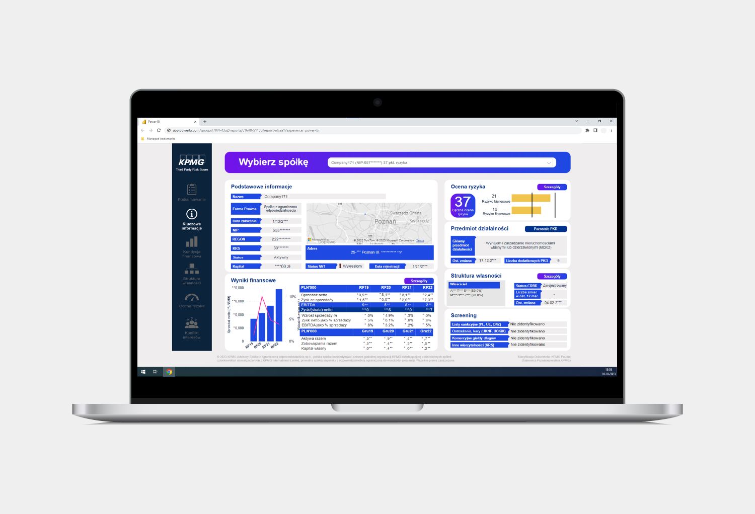 laptop z otwartą aplikacją KPMG Third Party Risk Score