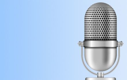 Podcast mic with light blue background 